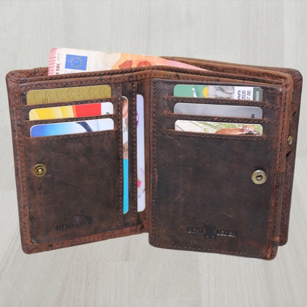 flevado Geldbörse Unisex Damen Herren Echt Leder RFID Schutz Dunkelbraun